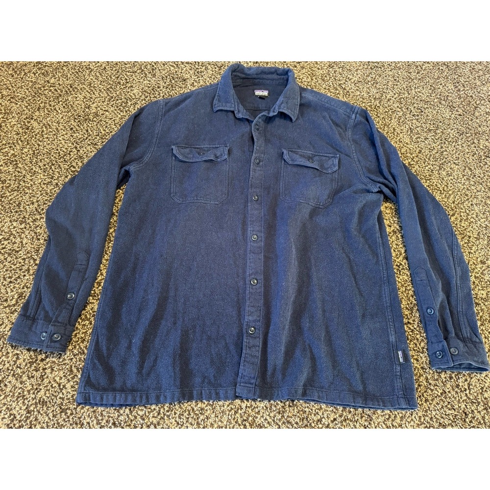 Patagonia Fjord Flannel Shirt Mens XL Navy Blue Organic Cotton 53947 7.1 oz